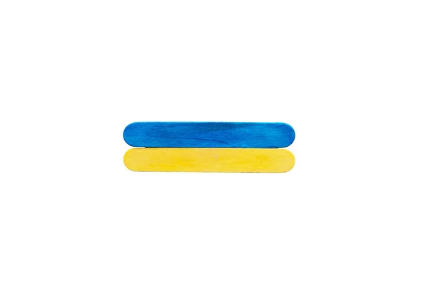 Flag of Ukraine on a white background. Ukraine's Independence Day. Ukraine. Flag of ukraine from wooden sticks on a white background. Wooden sticks on white background