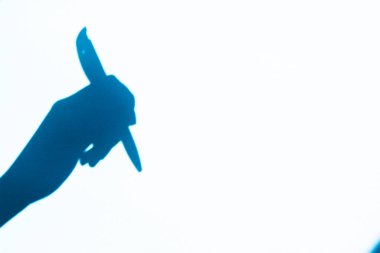 shadow hand holding a pen, free space. Place for text