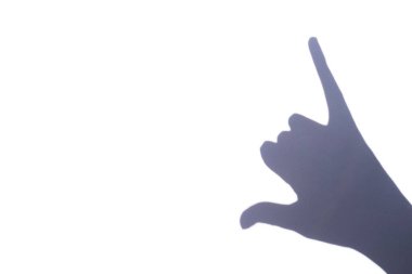 shadow gesture greeting surfers on white background, free space