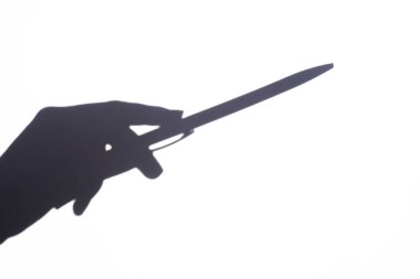 shadow hand holding a pen on a white background, free space, space for text