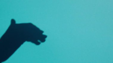 gesture. Shadow call with hand on blue background