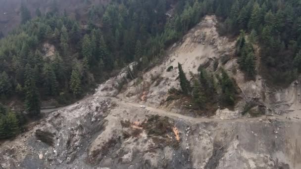 Aerial View Flying Dirt Road Landslide Nepal Annapurna Mountain Range — Vídeo de Stock