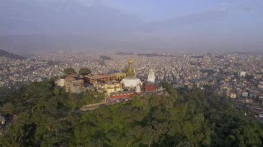 Aerial view of Kathmandu in Nepal looking past Swayambhunath Stupa.