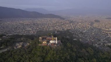 Wide aerial view of Kathmandu Nepal near Swayambhunath Stupa.