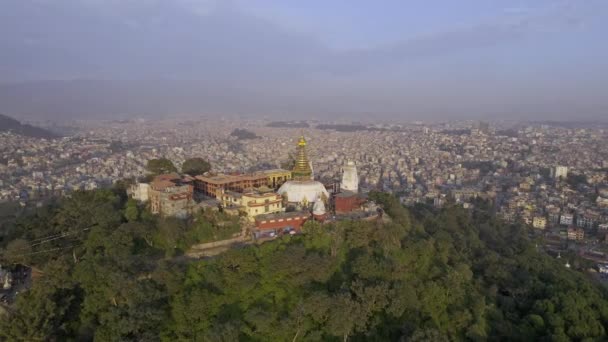 Aerial View Kathmandu Nepal Looking Swayambhunath Stupa — Stockvideo