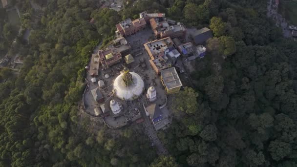 Aerial View High Swayambhunath Stupa Kathmandu Nepal — Stockvideo