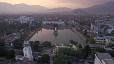 Flying towards the Queens Pond in Kathmandu Nepal, Rani Pokhari.