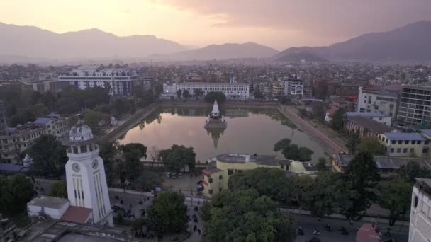 Aerial View Kathmandu Looking Rani Pokhari Queens Pond Nepal Sunset — Stock video