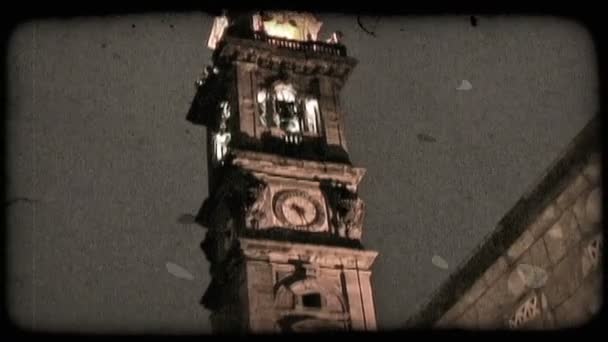 Shot Clock Tower Nocy Włoszech Starodawny Stylizowane Klip Wideo — Wideo stockowe