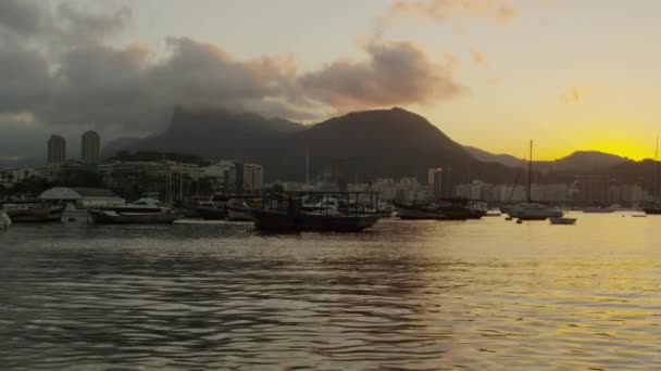 Guanabara Öböl Statikus Lövés Rio Janeiro Során Naplemente Vagy Naplemente — Stock videók