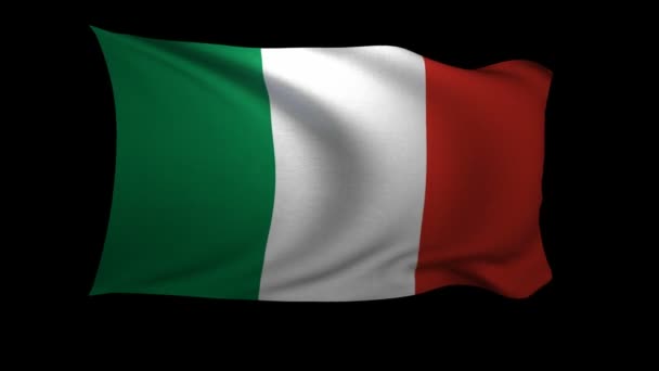 Flaga Włochy Macha Wietrze Czarnym Tle Tło Jest Kanał Alfa — Wideo stockowe