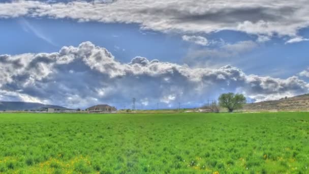 Panorámica Lapso Tiempo Disparo Nubes Gruesas Sobre Prados Verdes Utah — Vídeos de Stock
