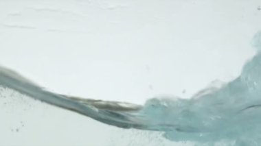 Berrak sıvı dikmişti sürüyorum ve içmek için su neden enerji ani bir sarsıntı alır bir kap içinde oturan ağır çekim görüntüleri.