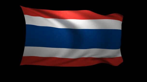 Flag Thailand Waving Wind Black Background Background Alpha Channel — Stock Video