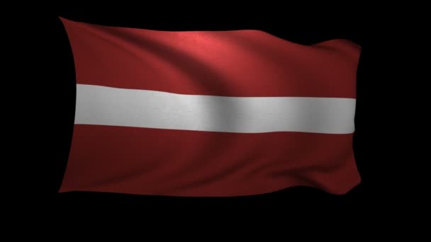 Flag Latvia Waving Wind Black Background Background Alpha Channel — Stock Video