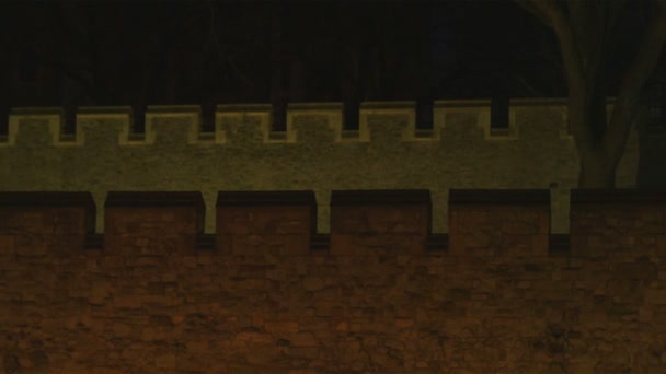 Panning Shot Left Right Castle Wall Night — Stock Video