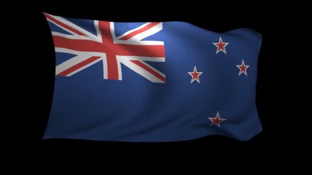 Bandera Nueva Zelanda Ondeando Viento Sobre Fondo Negro Fondo Canal — Vídeo de stock