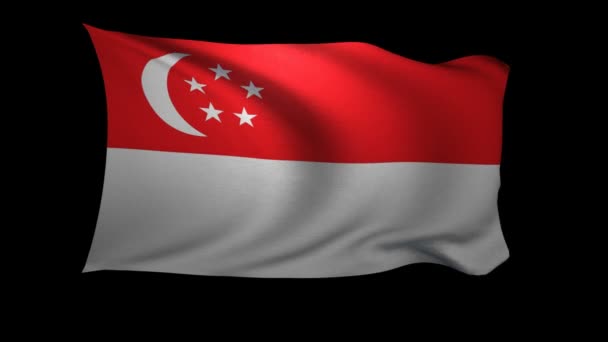 Flag Singapore Waving Wind Black Background Background Alpha Channel — Stock video