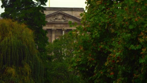 Plan Fixe Une Partie Palais Buckingham Encadré Branches Verdoyantes Arbres — Video