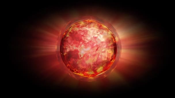 Una Esfera Sobrecalentada Girando Espacio Emite Rayos Superficie Ardiente — Vídeo de stock
