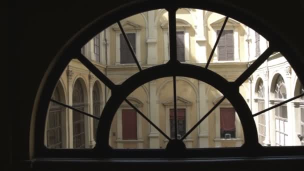 Pan Window Silhouette Looking Courtyard Bologna Italy — Stock Video