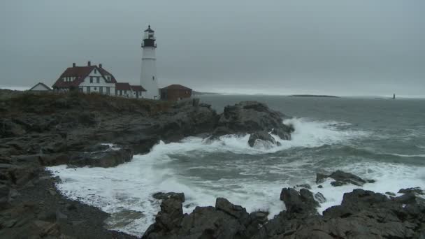 Portland Head Light Vlny Tříštící Pobřeží Cape Elizabeth Maine — Stock video