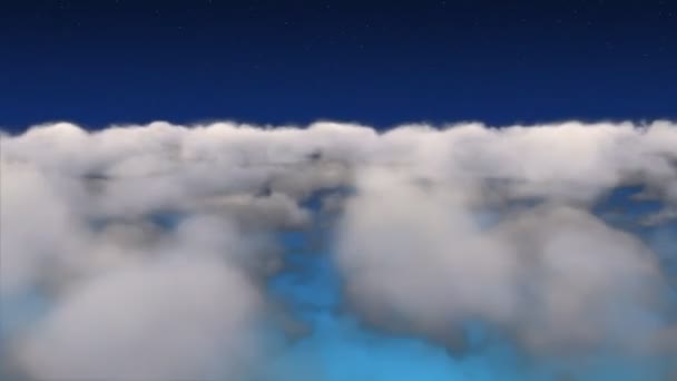 Μια Πτήση Μέσα Από Λευκό Χνουδάτος Σύννεφα Μια Ουρανός Λουλακί — Αρχείο Βίντεο