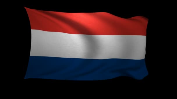 Bandera Holanda Ondeando Viento Sobre Fondo Negro Fondo Canal Alfa — Vídeo de stock
