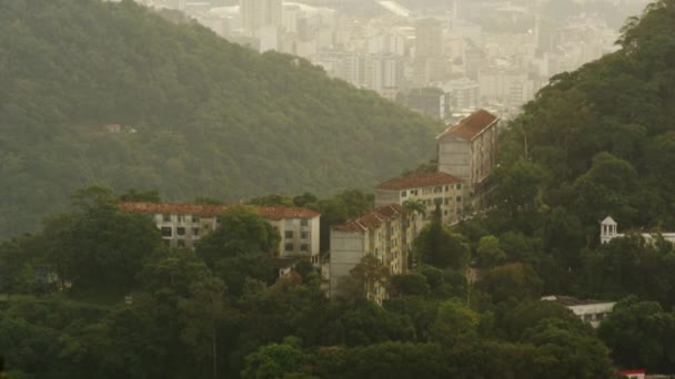 Imágenes Panorámicas Colinas Casas Río Janeiro Incluyendo Una Vista Del — Vídeos de Stock