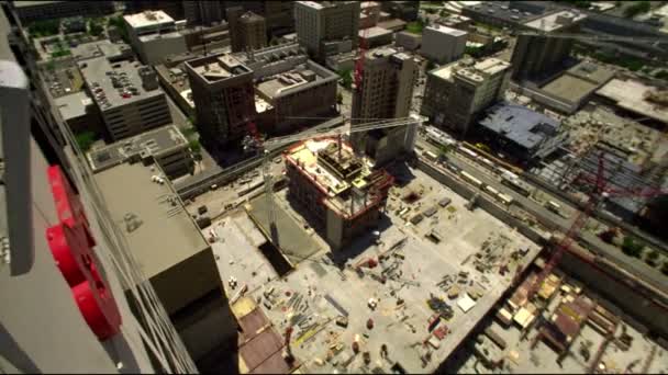 Jib Pan Från Toppen Skyskrapa Byggarbetsplats Centrala Salt Lake City — Stockvideo