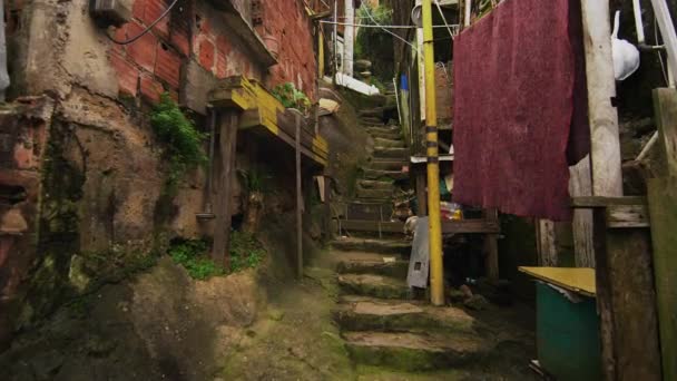 Съемка Трущоб Вдоль Лестницы Фавеле Рио Жанейро Бразилия — стоковое видео