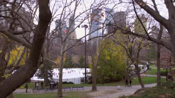 Slow Dolly Shot Van Central Park Schaatsbaan New York City — Stockvideo