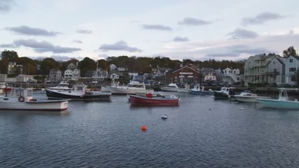 Panorama Wirtualna Rockport Port Zacumowane Łodzie Żaglowe Oceanside Domów Firm — Wideo stockowe