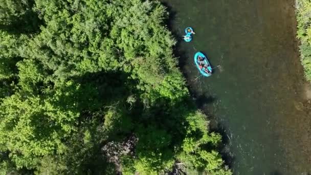 People Floating Provo River Aerial View Summer Utah — Video Stock