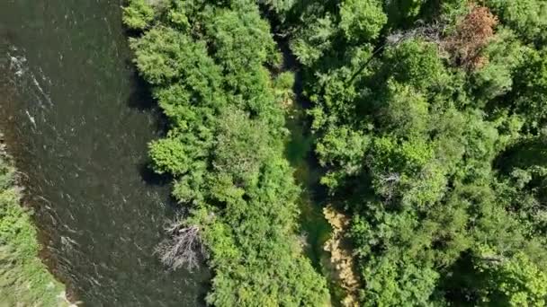 Aerial View Looking Provo River People Raft Hot Summer Day — Vídeo de Stock