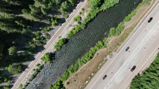 Aerial View Looking Provo River 189 Traffic Driving Provo Canyon — Stock Video