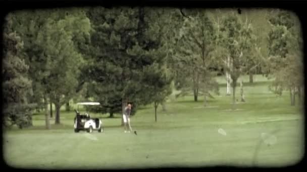 Hombre Solo Para Cerca Del Carrito Golf Balancea Club Golf — Vídeos de Stock