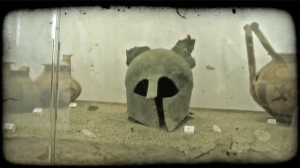 Hand Held Shot Roman Helmet Vintage Stylized Video Clip — Stock Video