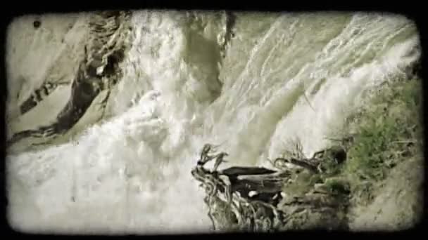 Rio Fúria Quebra Cachoeira Trovejosa Longo Montanha Vintage Clipe Vídeo — Vídeo de Stock