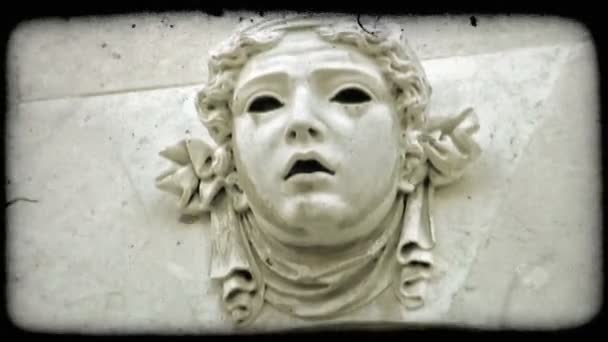 Close Shot Sculpture Face Italian Theater Building Vintage Stylized Video — Stock Video