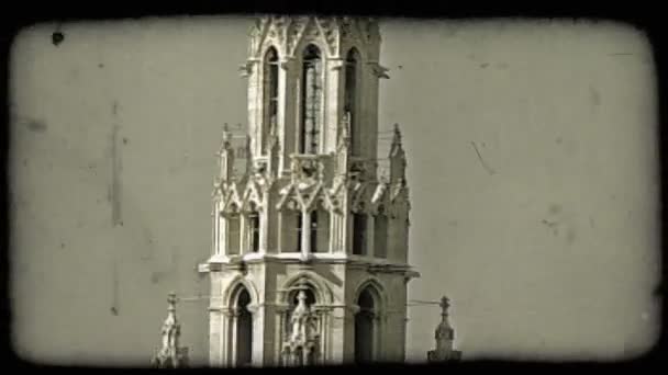 Tilting Shot Vienna Cathedral Steeple Some Trees Vintage Stylized Video — Stock Video