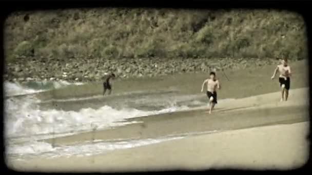 Two Boys Both Wearing Black Swimming Trunks Race Each Other — Stock Video