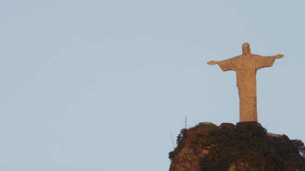 Statyczny Strzał Chrystusa Corcovado Rio Janeiro Jest Prawej Stronie Podczas — Wideo stockowe