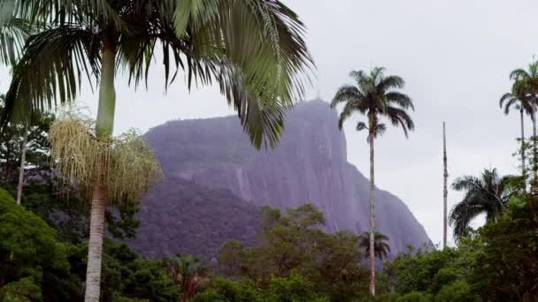 Slow Panning Shot Corcovado Mountain Rio Famous Statue Christ Seen — Stock Video