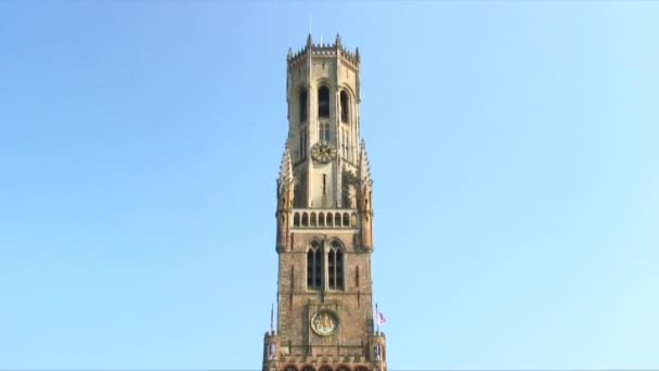 Výklon Dolů Vyznačením Belfry Bruggu Belgii Tato Středověká Zvonice Tržišti — Stock video