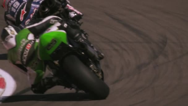 Slow Motion Shot Motorcycle Racers Maneuvering Curve Race Track — Stock Video