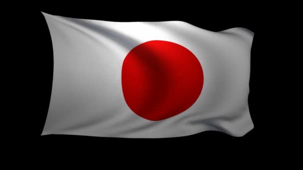 Bandera Japón Ondeando Viento Sobre Fondo Negro Fondo Canal Alfa — Vídeo de stock