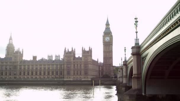 Stationär Bild Themsen Westminster Brige Westminster Palace Och Big Ben — Stockvideo