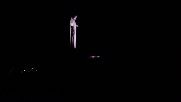 リオデジャネイロ ブラジル 2013年6月 リオデジャネイロのティジュカ国立公園の街を見下ろす夜のキリストの贖い主像の遠くからの静的ショット — ストック動画