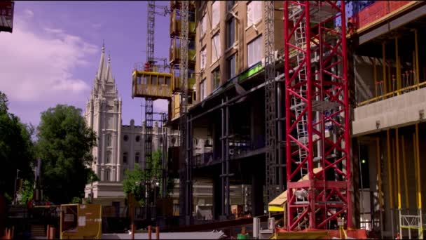 Konstruksi Sebelah Gereja Yesus Kristus Dari Orang Orang Suci Zaman — Stok Video